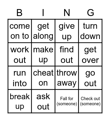 Phrasal verbs Bingo Card