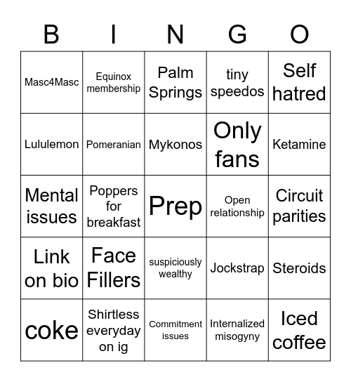 Instagay bingo Card
