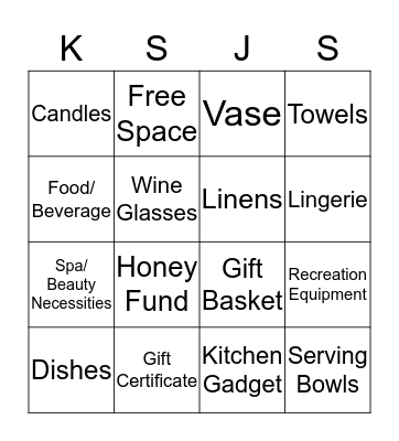 Bridal Bingo Card