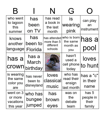 Bingham Family Bingo! Bingo Card