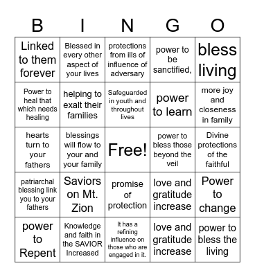 Untitled BingoPromised Blessing from turning our hearts to our Fathers Bingo Card