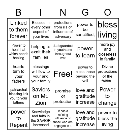 Untitled BingoPromised Blessing from turning our hearts to our Fathers Bingo Card