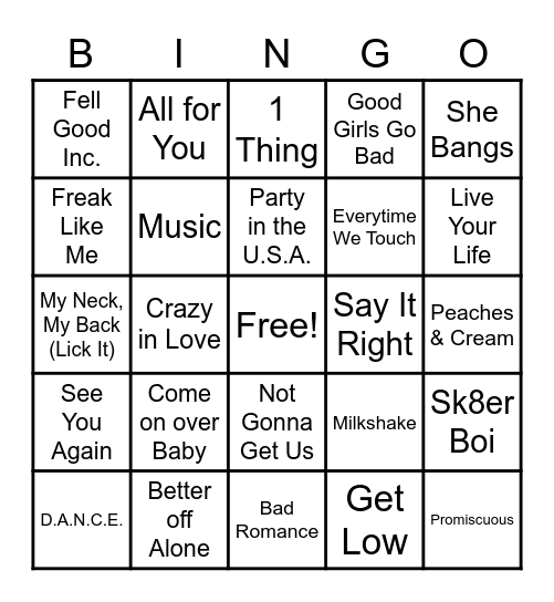 Round 2: Dance Party Bingo Card