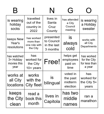 Meet City Employees Bingo Card