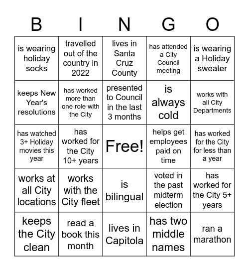 Meet City Employees Bingo Card