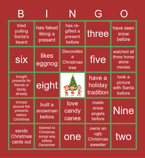 Virtual Holiday Bingo Card