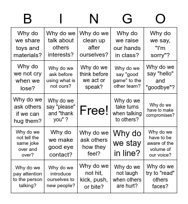 Social Skills BINGO Card