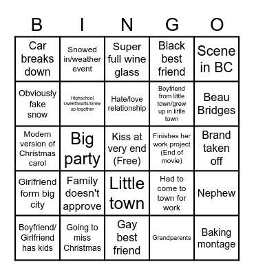 Hallmark Movie Bingo Card