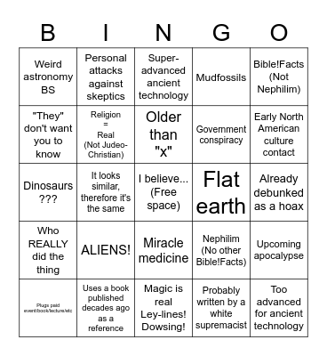 Fraudulent Archaeology Bingo Card