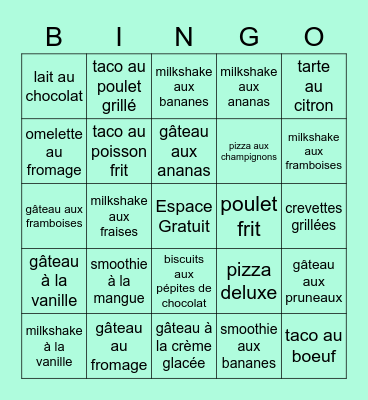 Le menu au restaurant ! Bingo Card