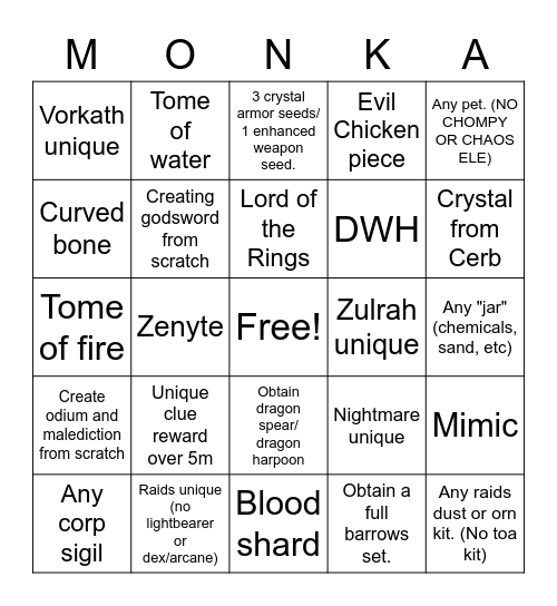 OSRS Bingo Card