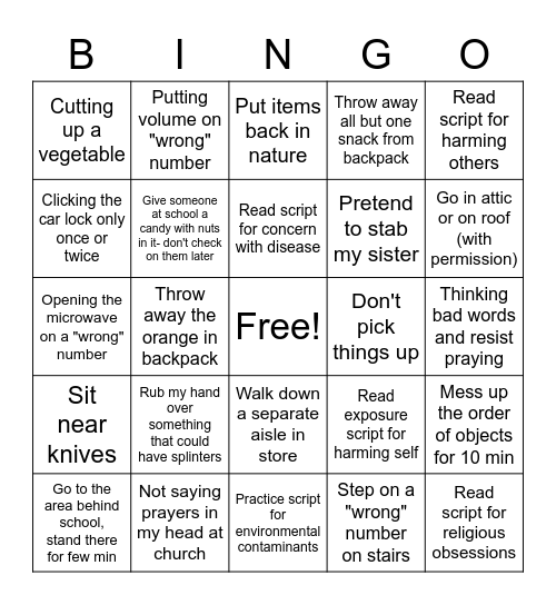 Exposure Bingo Card