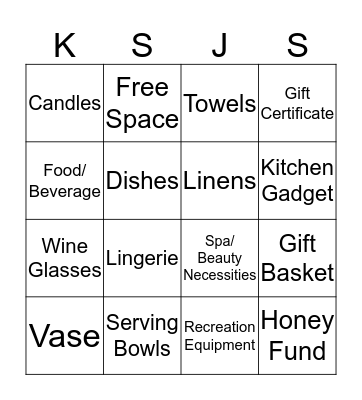 Bridal Bingo Card