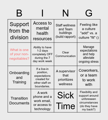 Nonnegotiable Bing Bingo Card
