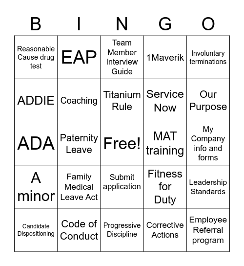 PEOPLE TEAM BINGO Card