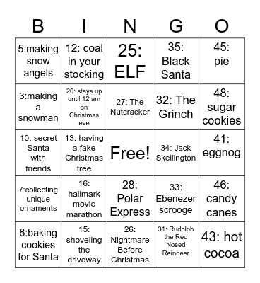 Holiday Bingo Card