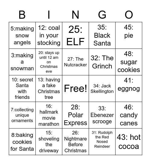 Holiday Bingo Card