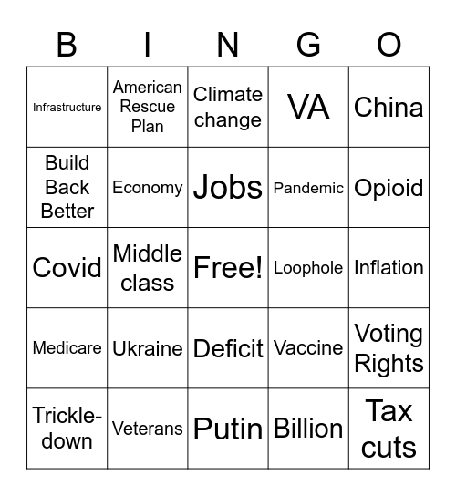 Biden SOTU Bingo Card