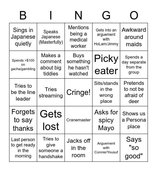 Eric in Japan Bingo Card