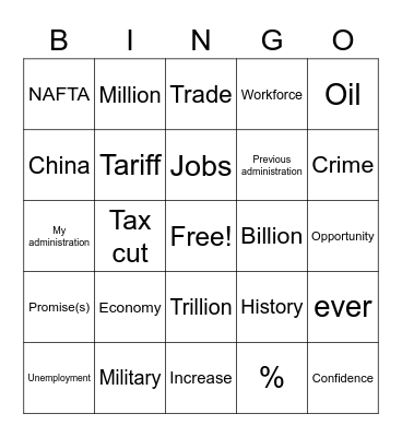 Trump SOTU Bingo Card