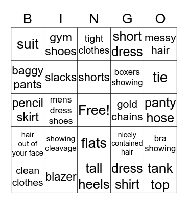 The do's and don'ts of dressing for an interview  Bingo Card