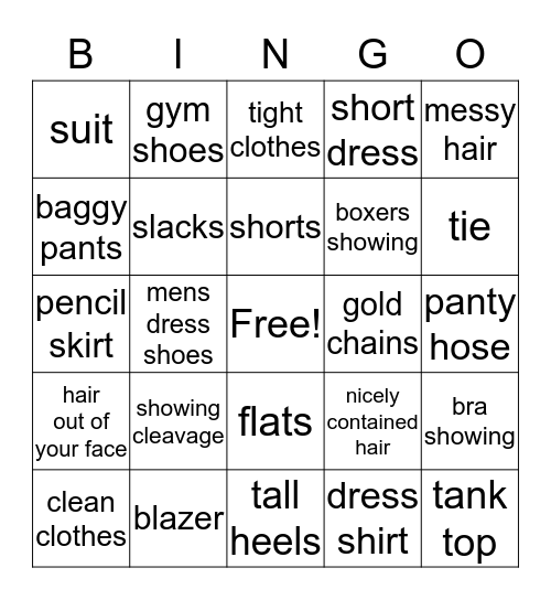 The do's and don'ts of dressing for an interview  Bingo Card