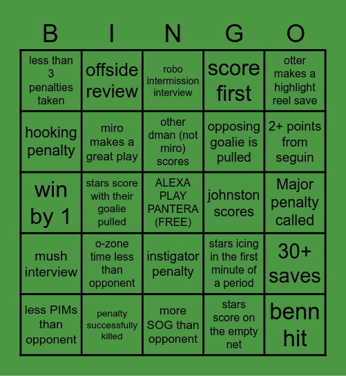 DALLAS STARS BINGO Card