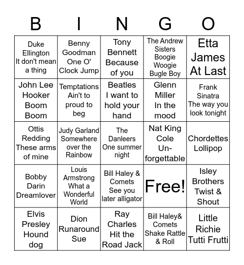 Music Bingo Card