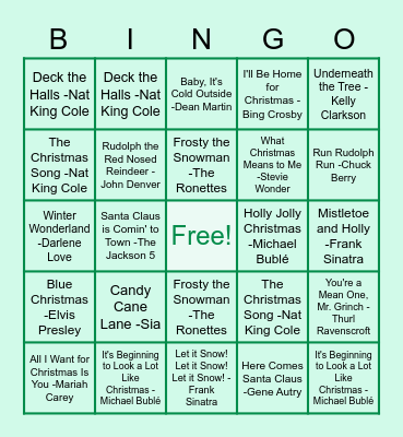 Holiday Song Bingo! Bingo Card
