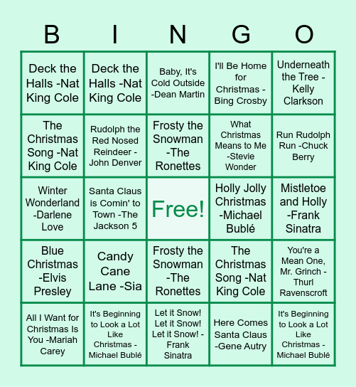 Holiday Song Bingo! Bingo Card