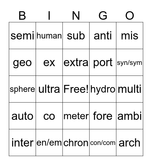 Stems Bingo Card
