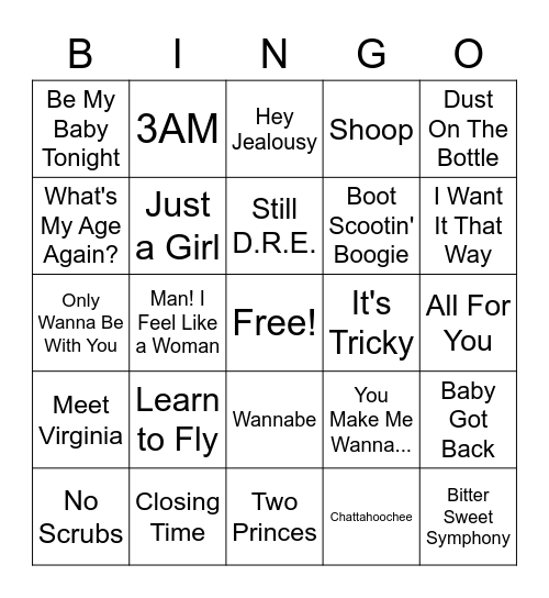 90's Hits Bingo Card