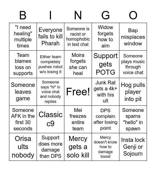 Average Silver Lobby OW2 Bingo Card