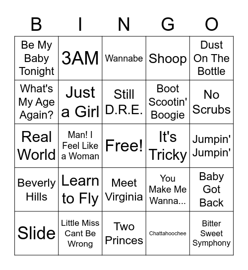 90's Hits Bingo Card