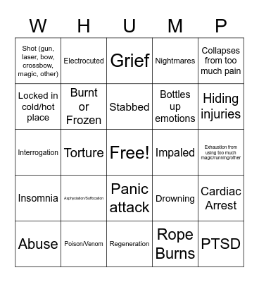 Whump Bingo Card