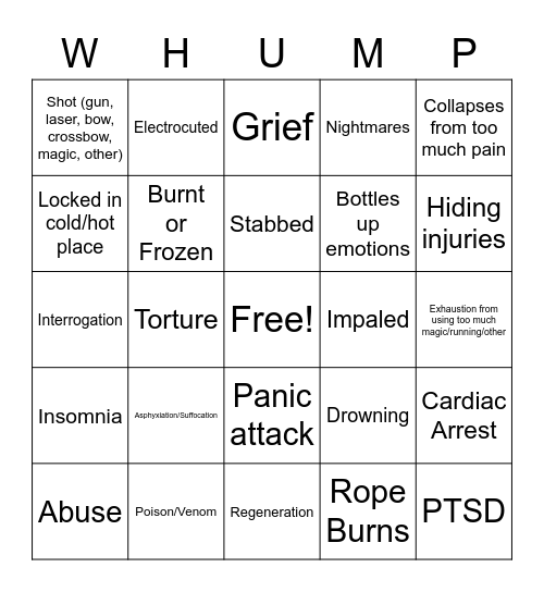 Whump Bingo Card