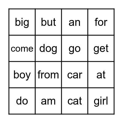 Winter Sight Words Bingo Card