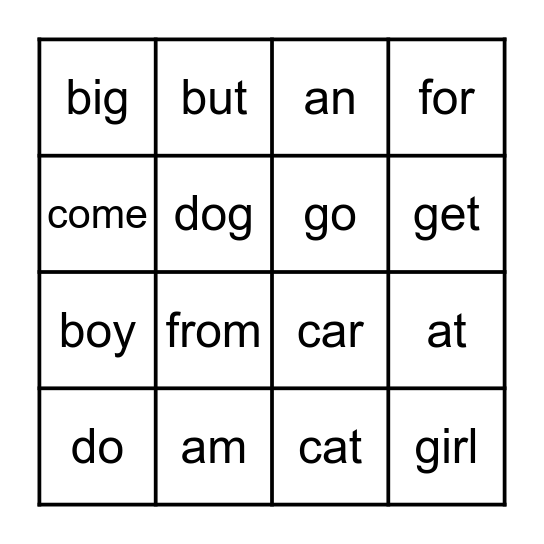 Winter Sight Words Bingo Card