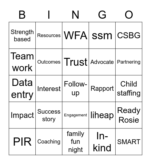 Whole Family Approach Bingo Card