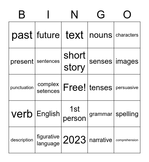 ENGLISH Bingo Card