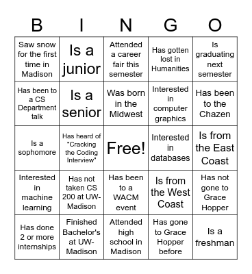 WACM Mentoring Kickoff Bingo Card