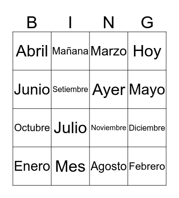 Meses del año Bingo Card