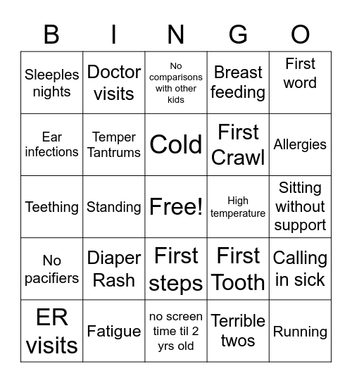 Adventure into the First 2 Years of Babies Bingo Card