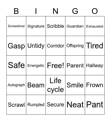 Week 17 Vocabulary Bingo Card