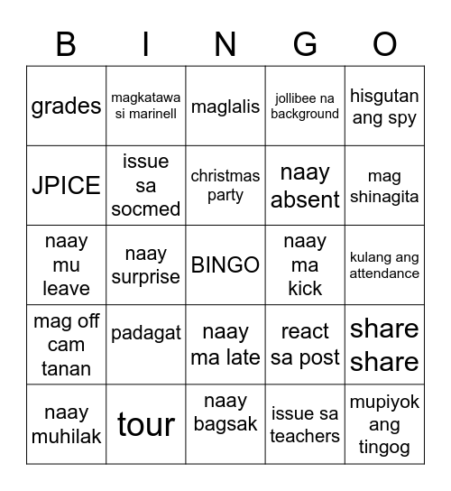 1o Meeting Bingo Card