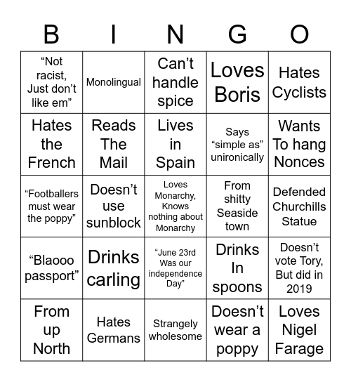 Brexit bingo Card
