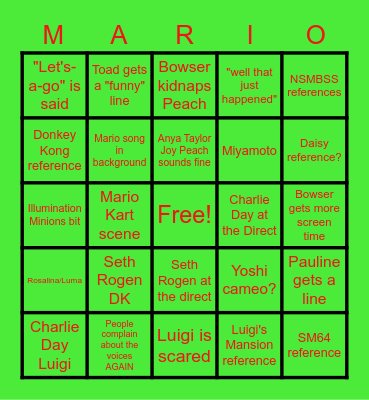 MARIO MOVIE TRAIILER 2!!!!!!!!!!!!!!!!!!!! Bingo Card