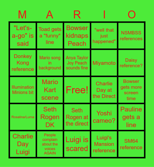 MARIO MOVIE TRAIILER 2!!!!!!!!!!!!!!!!!!!! Bingo Card