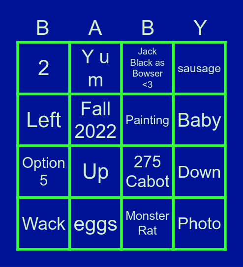 Baby Bingo 2022 Bingo Card