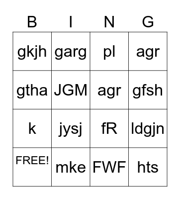 test Bingo Card